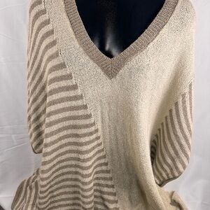 POL Cream and Tan Striped Blouse